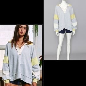 Mellow Yellow Oversized French Terry Color Blocking Sweater S,M & L NWT$69
